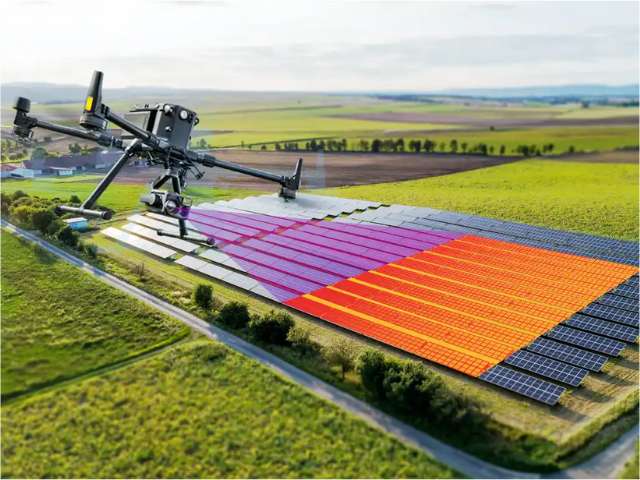 drone scanning solar panel fields